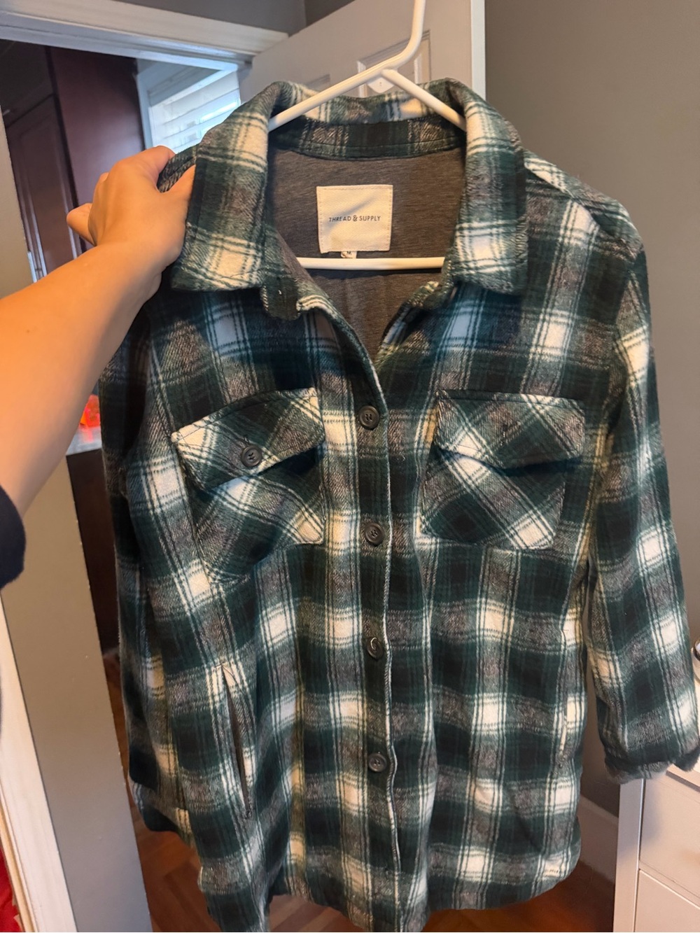 Thread & Supply Green Plaid Button-Up Jacket